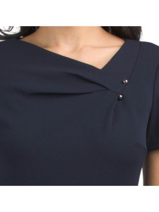 CALVIN KLEIN Belted Asymmetrical Neck Pleated Midi Dress - Picture 3 of 6